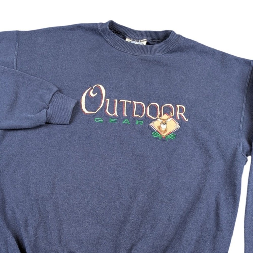 Vintage Outdoor Gear Navy Blue Embroidered Deer Sweatshirt Mens Large Made inUSA
